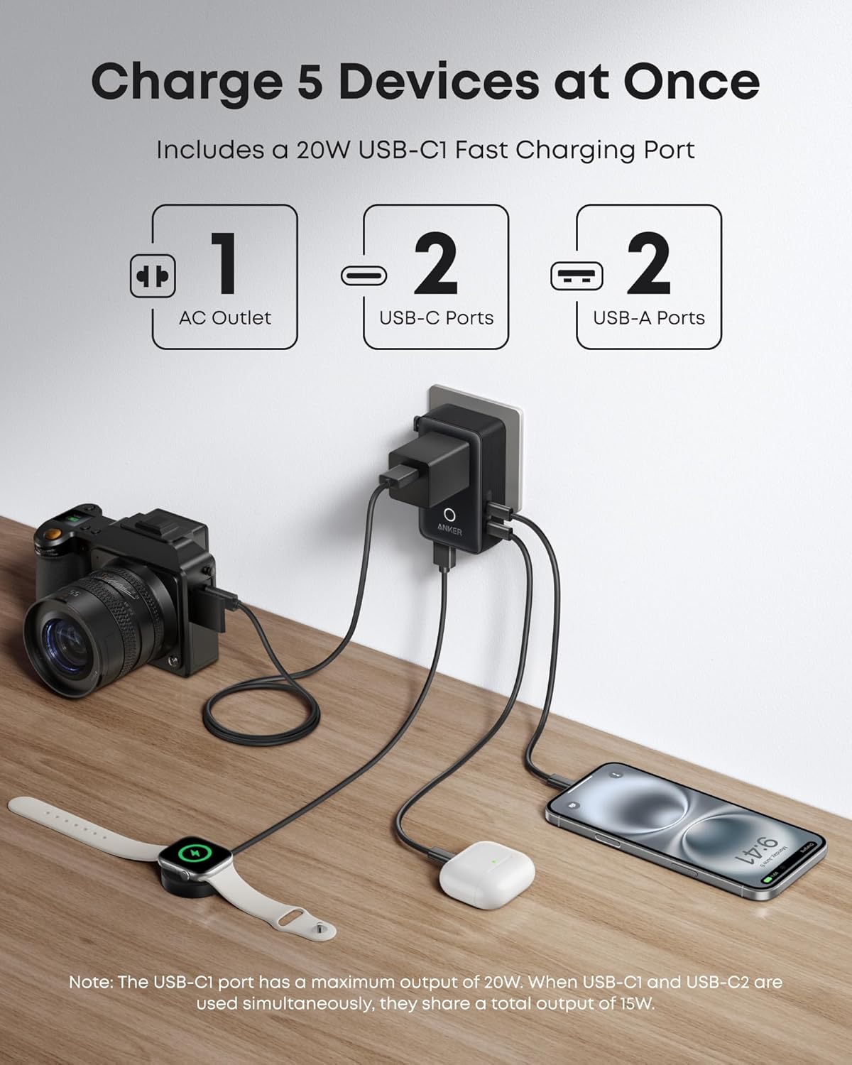 5-in-1 Universal Travel Adapter with Fast Charging (20W) | Works in 150+ Countries