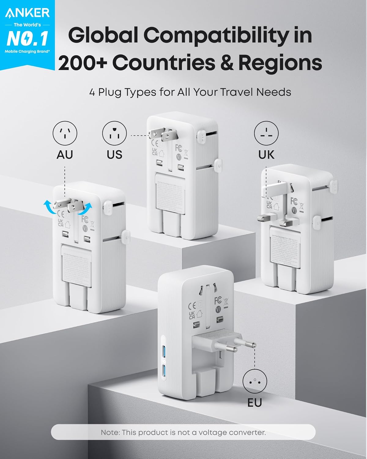 5-in-1 Universal Travel Adapter with Fast Charging (20W) | Works in 150+ Countries