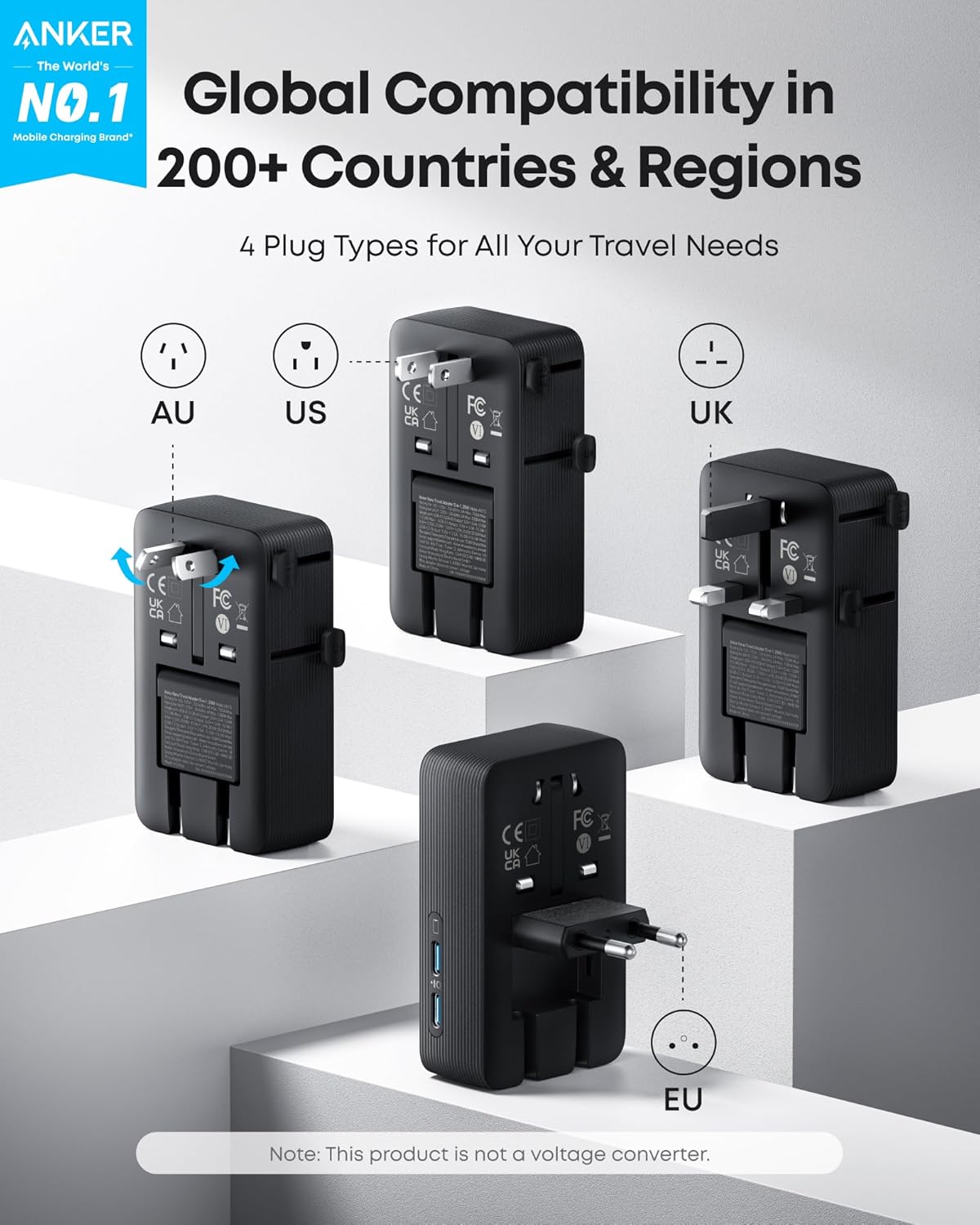 5-in-1 Universal Travel Adapter with Fast Charging (20W) | Works in 150+ Countries