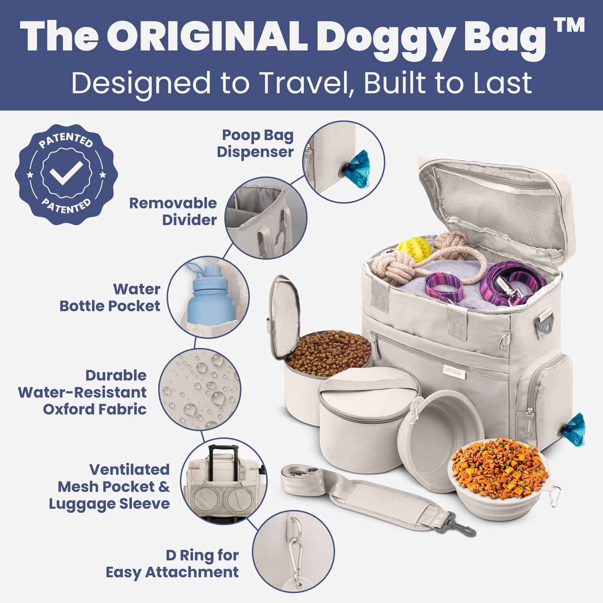 The Original Doggy Bag® | Dog Travel Bag with Bowls, Food Containers & Poop Bag Dispenser