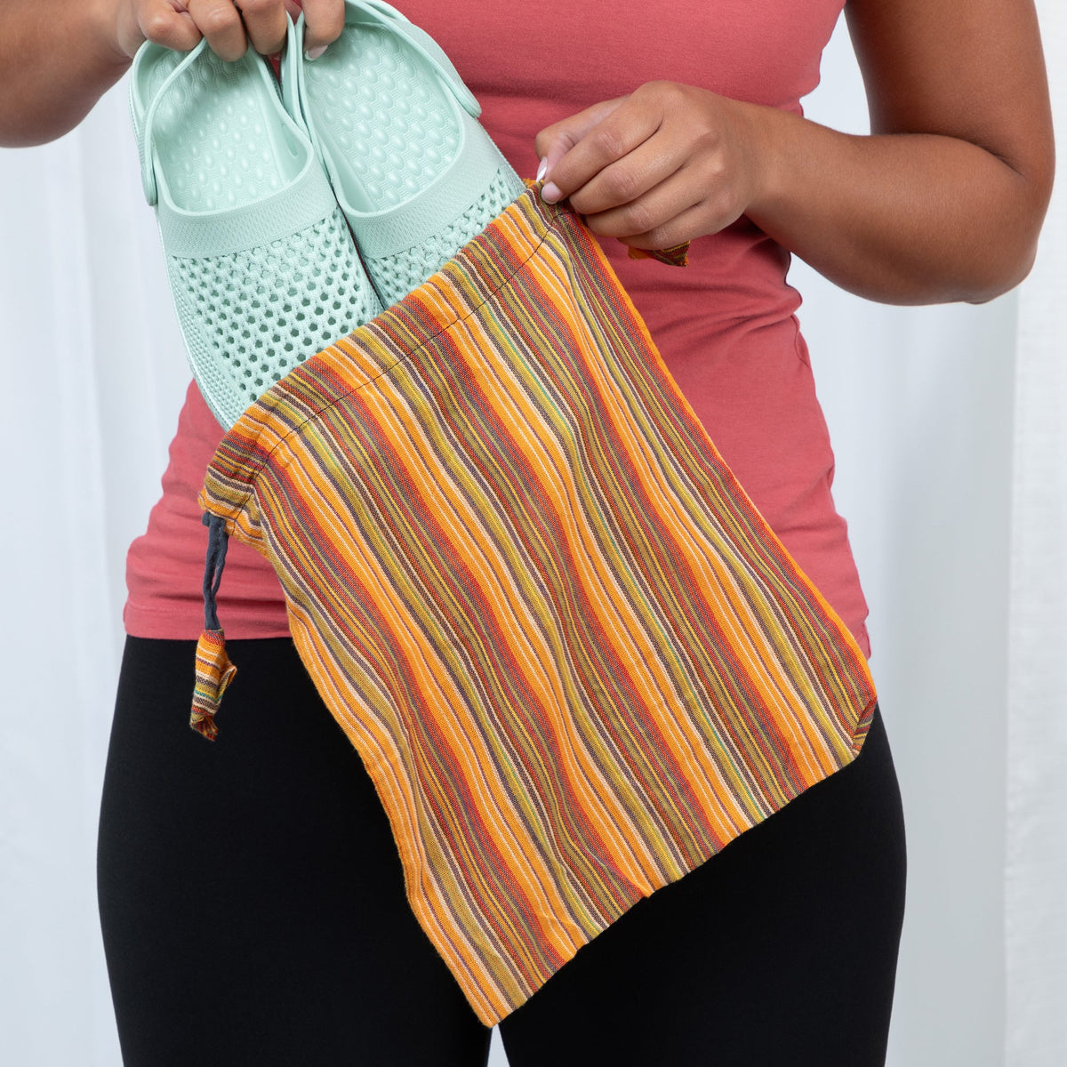 Eco-Friendly Travel Shoe Bag | Recycled Cotton, Handmade in Nepal | One-of-a-Kind