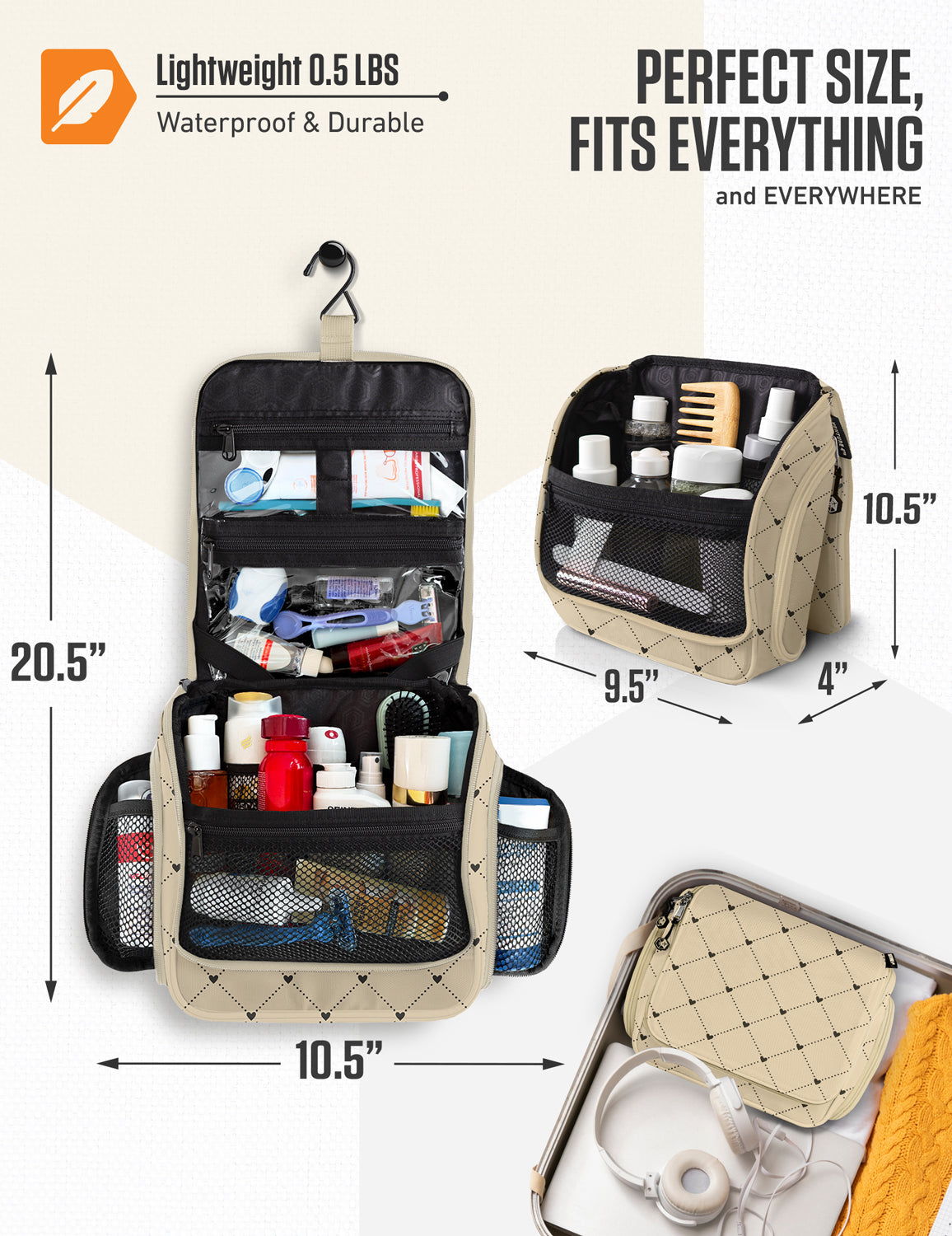Hanging Travel Toiletry Bag | TSA-Ready, Water-Resistant with 360° Swivel Hook