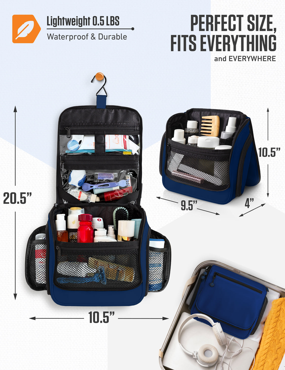 Hanging Travel Toiletry Bag | TSA-Ready, Water-Resistant with 360° Swivel Hook