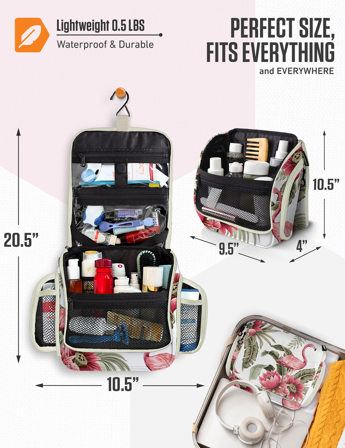 Hanging Travel Toiletry Bag | TSA-Ready, Water-Resistant with 360° Swivel Hook