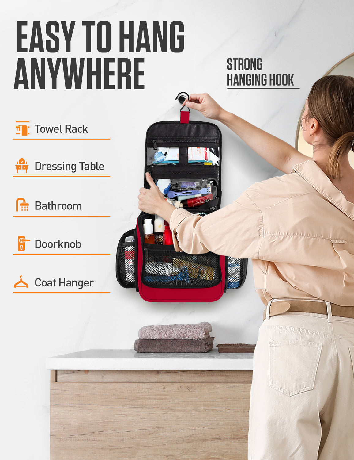 Hanging Travel Toiletry Bag | TSA-Ready, Water-Resistant with 360° Swivel Hook
