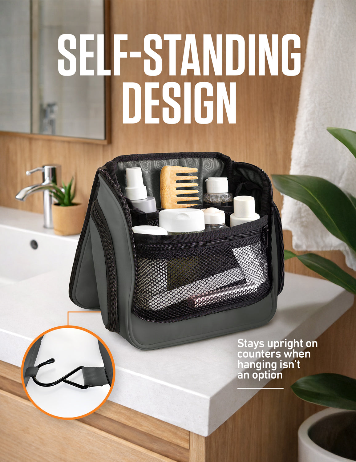 Hanging Travel Toiletry Bag | TSA-Ready, Water-Resistant with 360° Swivel Hook
