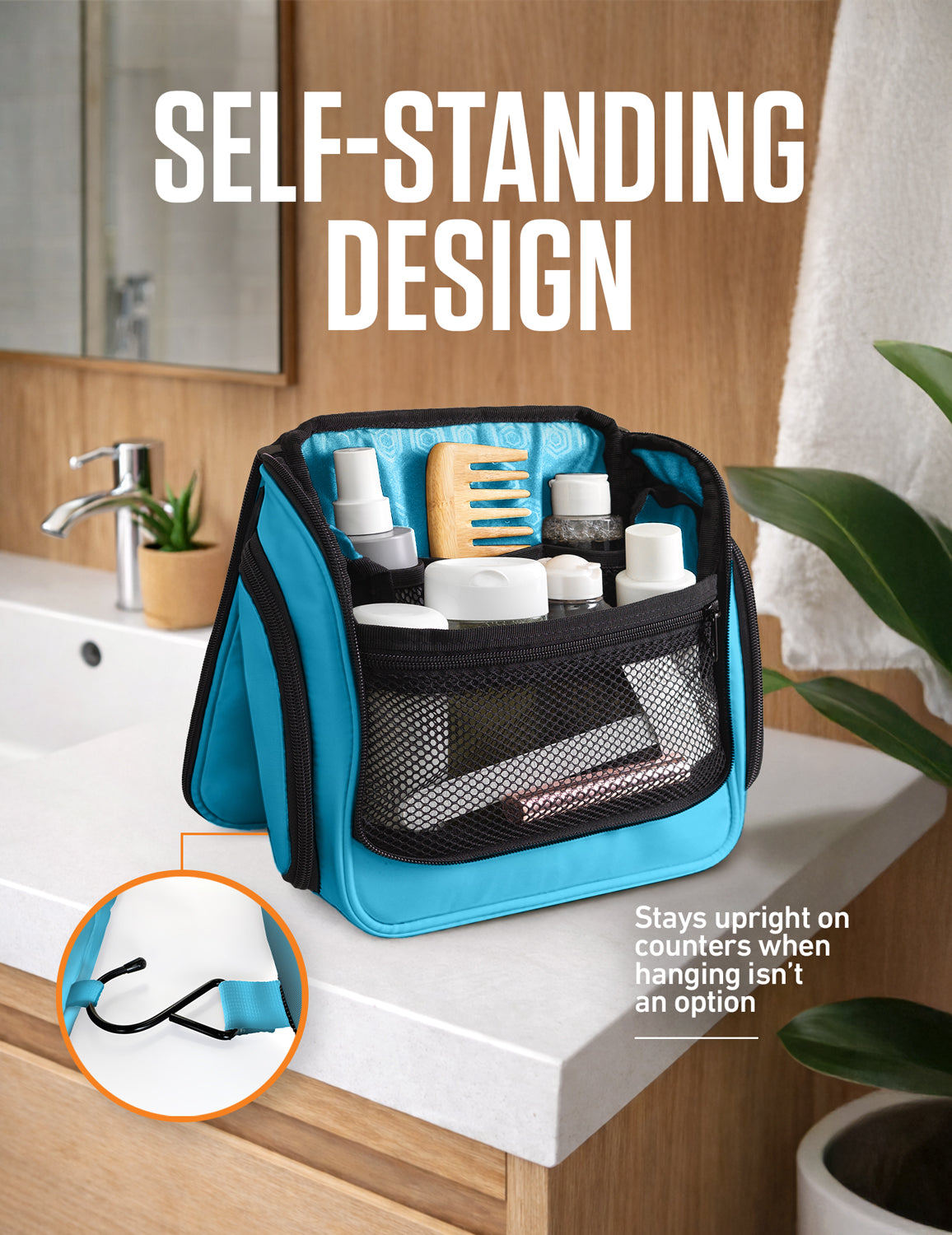 Hanging Travel Toiletry Bag | TSA-Ready, Water-Resistant with 360° Swivel Hook