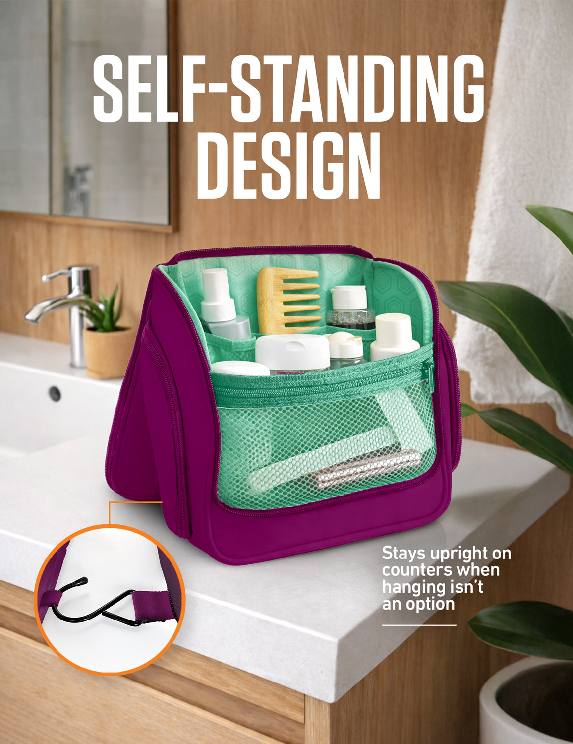 Hanging Travel Toiletry Bag | TSA-Ready, Water-Resistant with 360° Swivel Hook