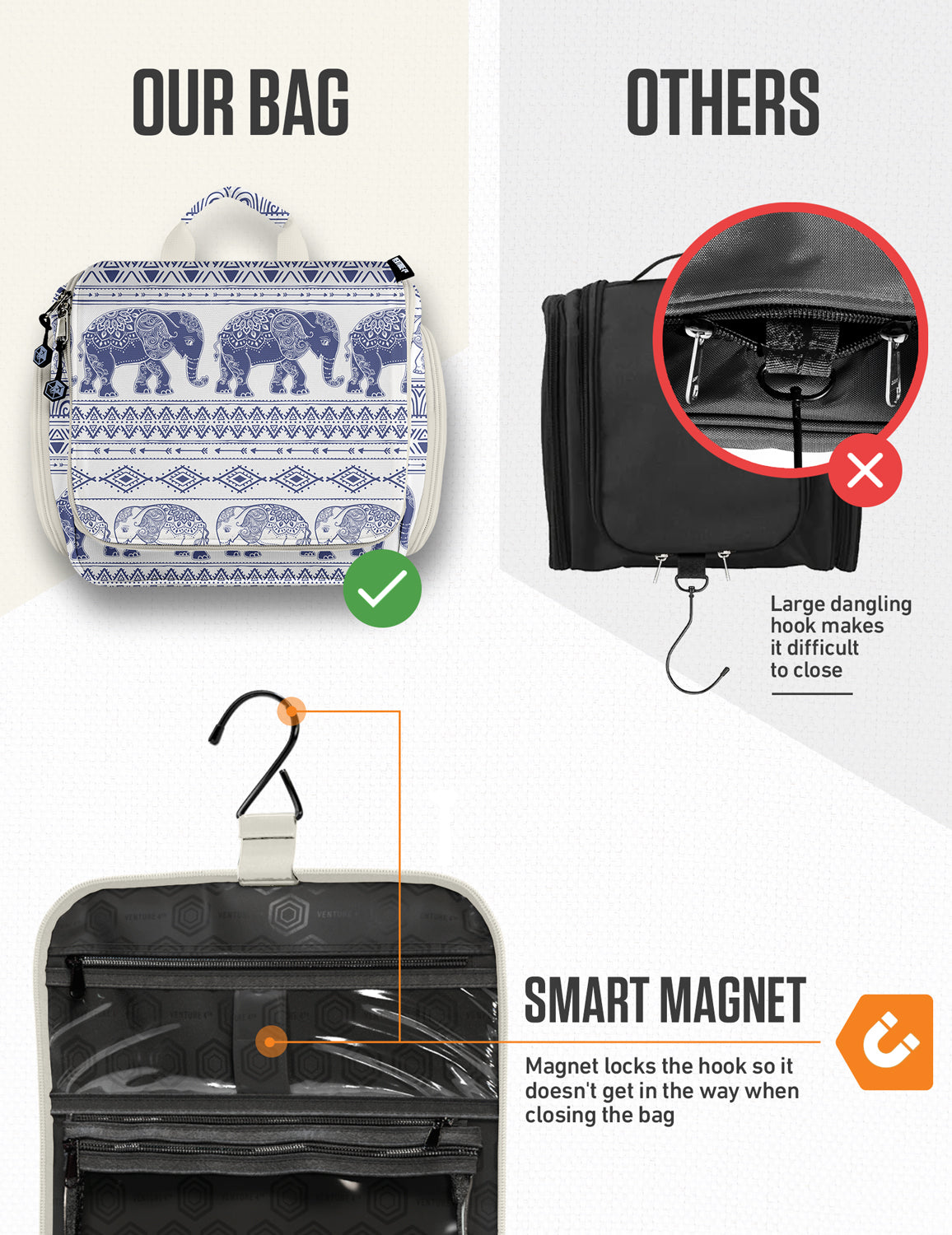 Hanging Travel Toiletry Bag | TSA-Ready, Water-Resistant with 360° Swivel Hook