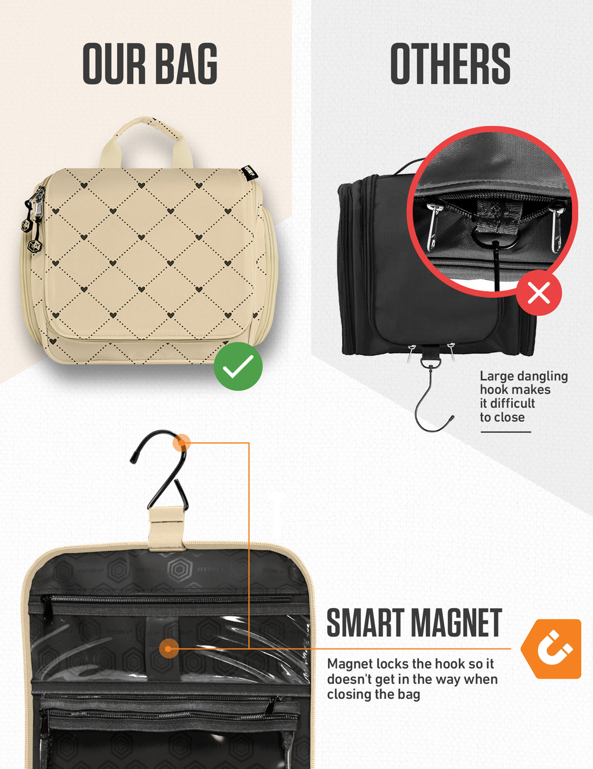 Hanging Travel Toiletry Bag | TSA-Ready, Water-Resistant with 360° Swivel Hook
