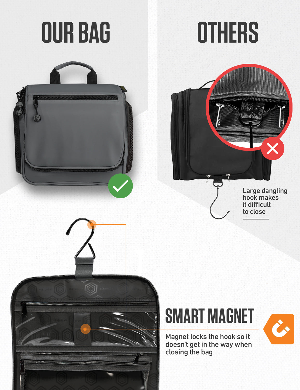Hanging Travel Toiletry Bag | TSA-Ready, Water-Resistant with 360° Swivel Hook