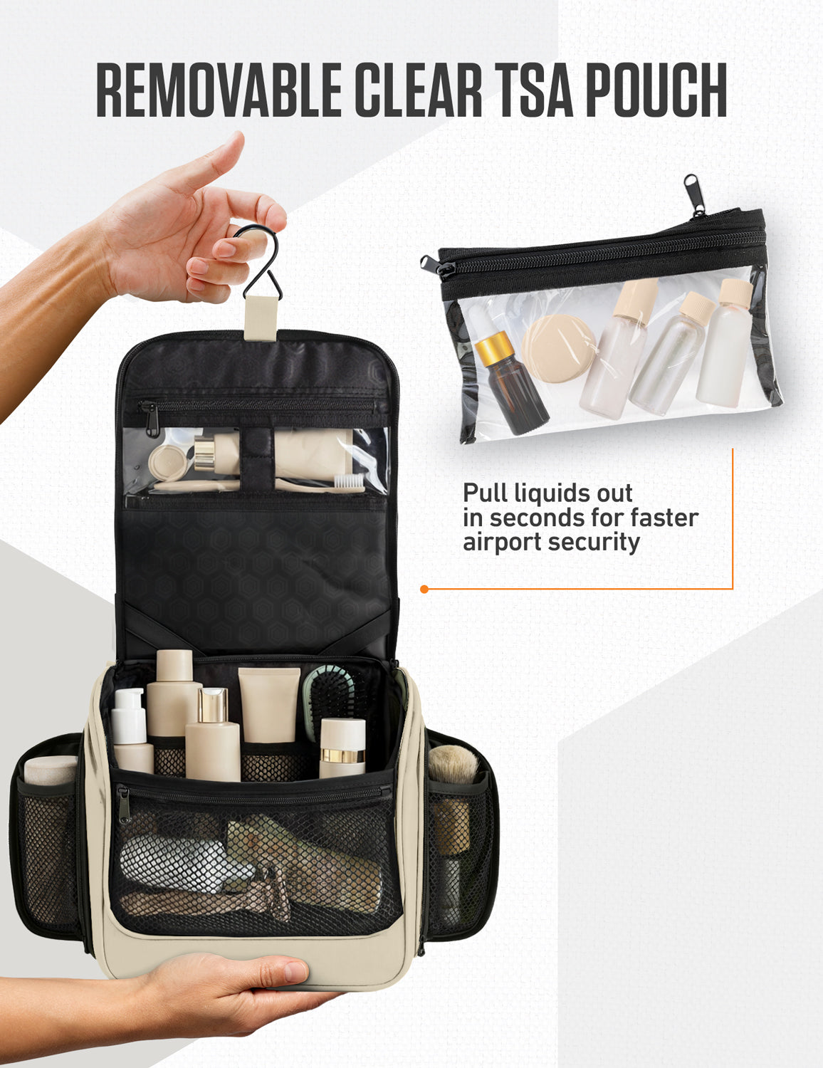 Hanging Travel Toiletry Bag | TSA-Ready, Water-Resistant with 360° Swivel Hook