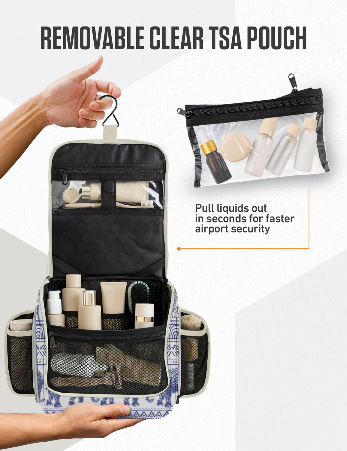 Hanging Travel Toiletry Bag | TSA-Ready, Water-Resistant with 360° Swivel Hook