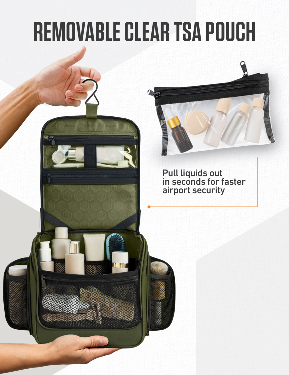 Hanging Travel Toiletry Bag | TSA-Ready, Water-Resistant with 360° Swivel Hook