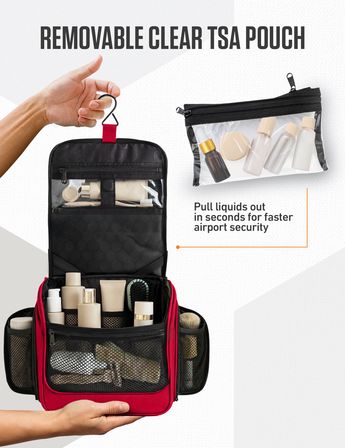 Hanging Travel Toiletry Bag | TSA-Ready, Water-Resistant with 360° Swivel Hook
