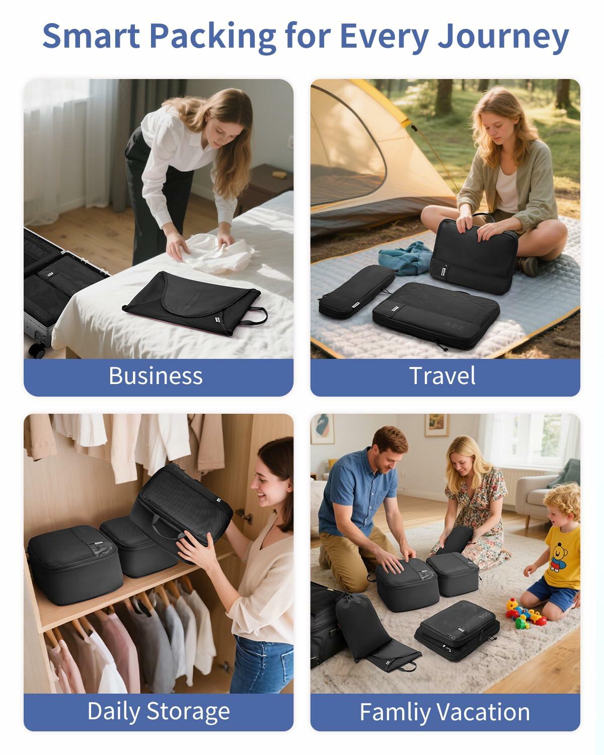7-Piece Compression Packing Cubes Set | Carry-On Ready with Shirt Organizer & Shoe Bag