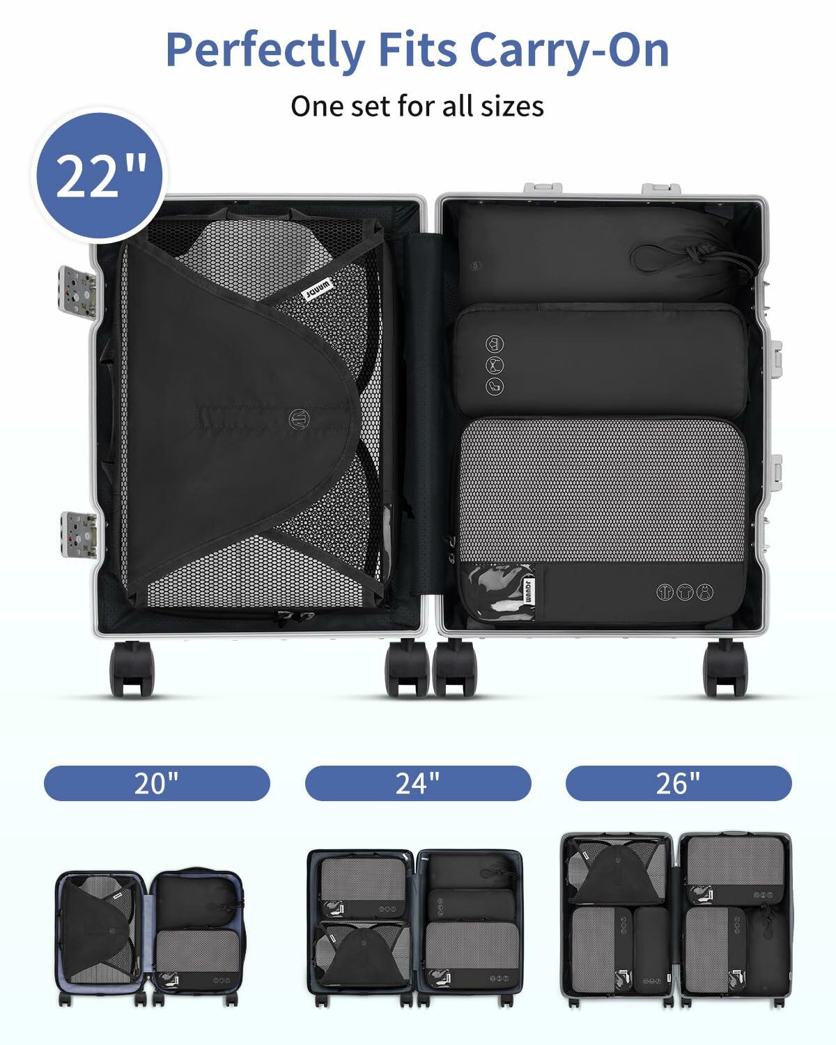 7-Piece Compression Packing Cubes Set | Carry-On Ready with Shirt Organizer & Shoe Bag