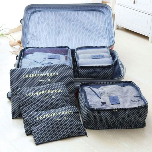 6-Piece Luggage Organizer Set | Mesh & Solid Packing Bags for Clothes & Accessories