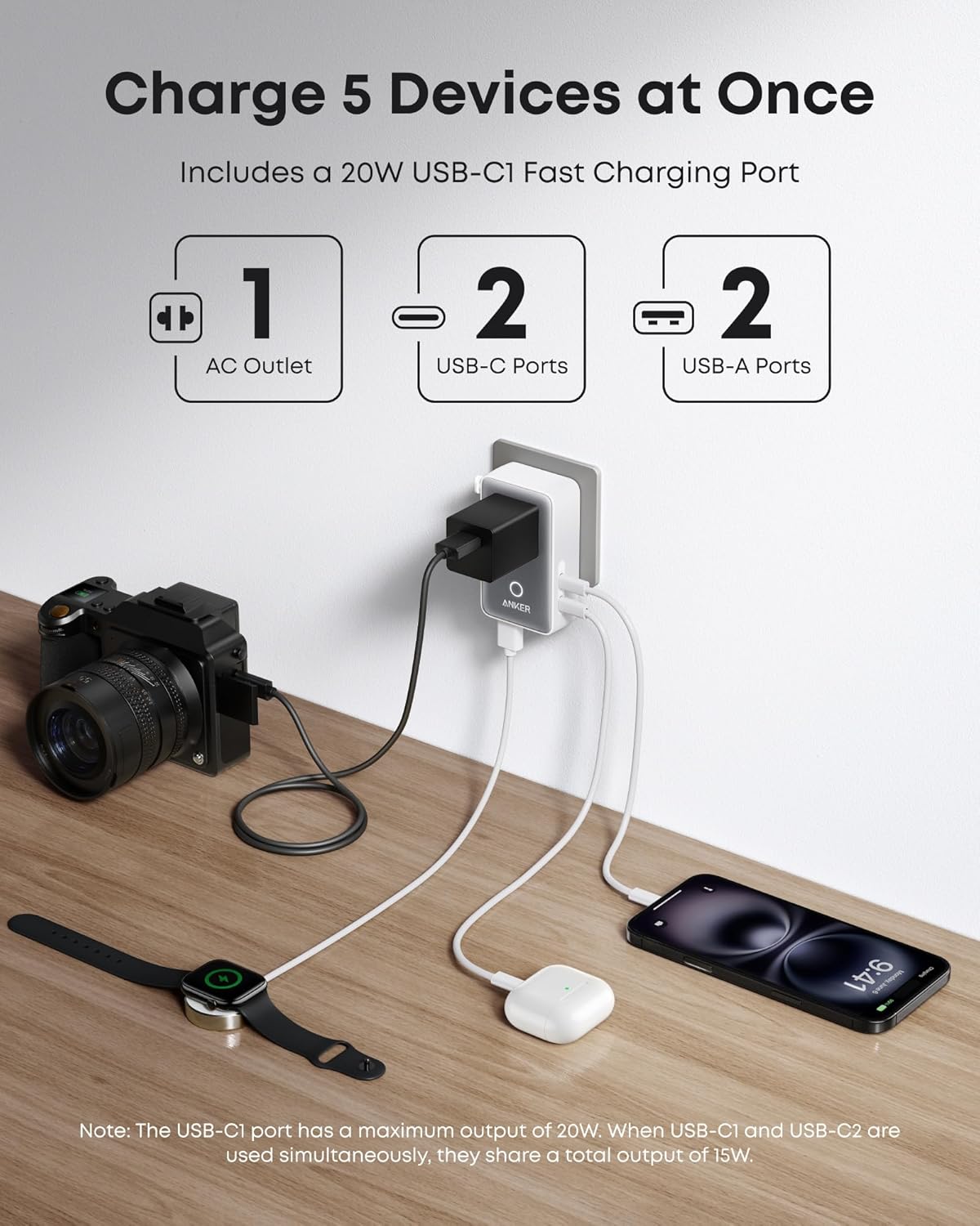 5-in-1 Universal Travel Adapter with Fast Charging (20W) | Works in 150+ Countries