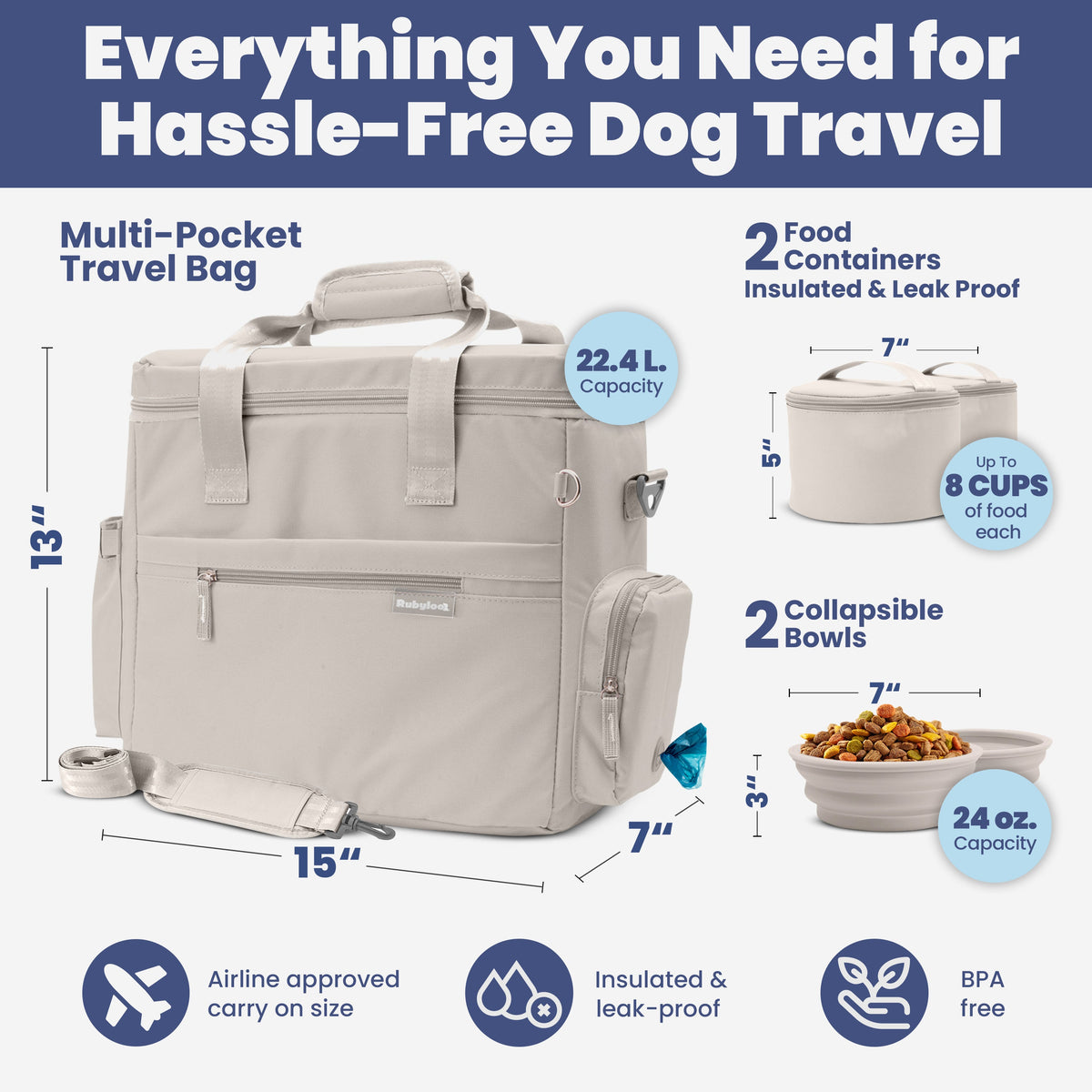 The Original Doggy Bag® | Dog Travel Bag with Bowls, Food Containers & Poop Bag Dispenser