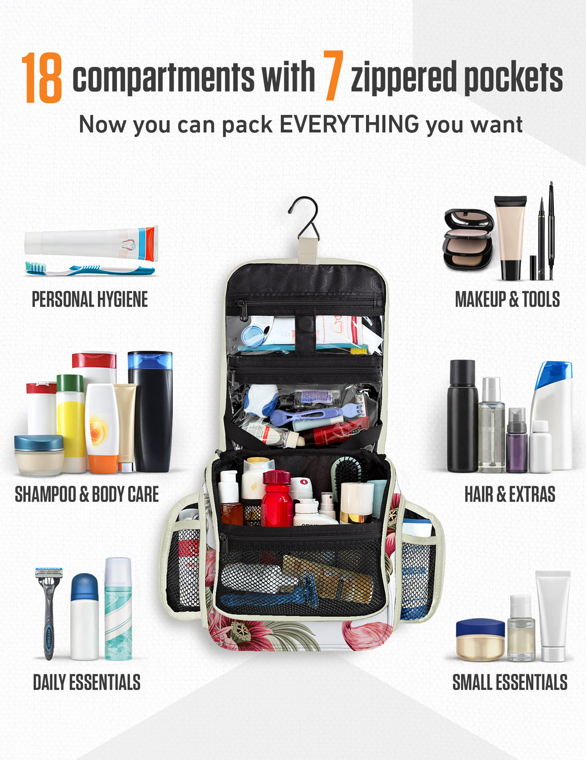 Hanging Travel Toiletry Bag | TSA-Ready, Water-Resistant with 360° Swivel Hook