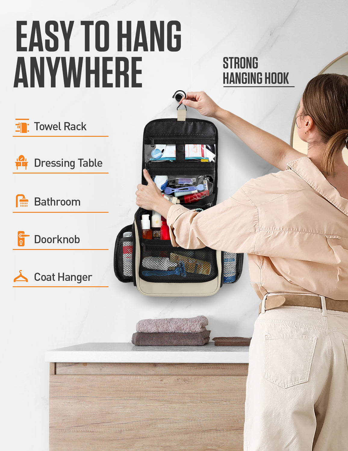 Hanging Travel Toiletry Bag | TSA-Ready, Water-Resistant with 360° Swivel Hook