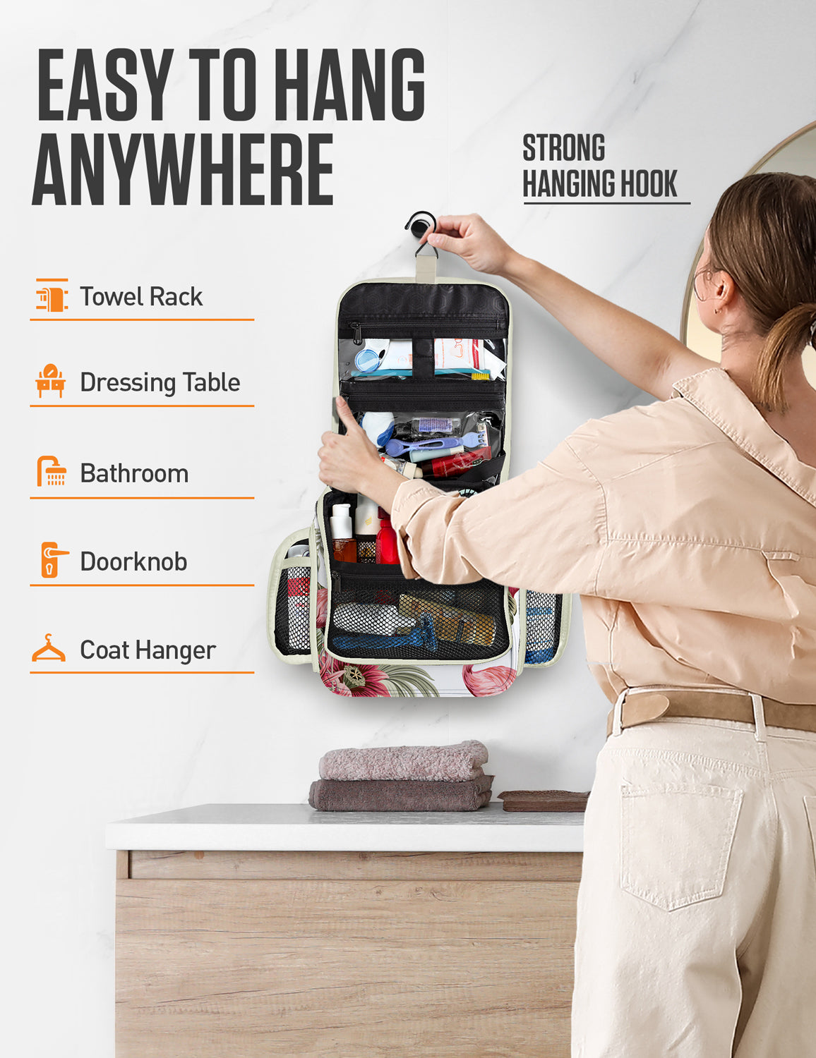Hanging Travel Toiletry Bag | TSA-Ready, Water-Resistant with 360° Swivel Hook
