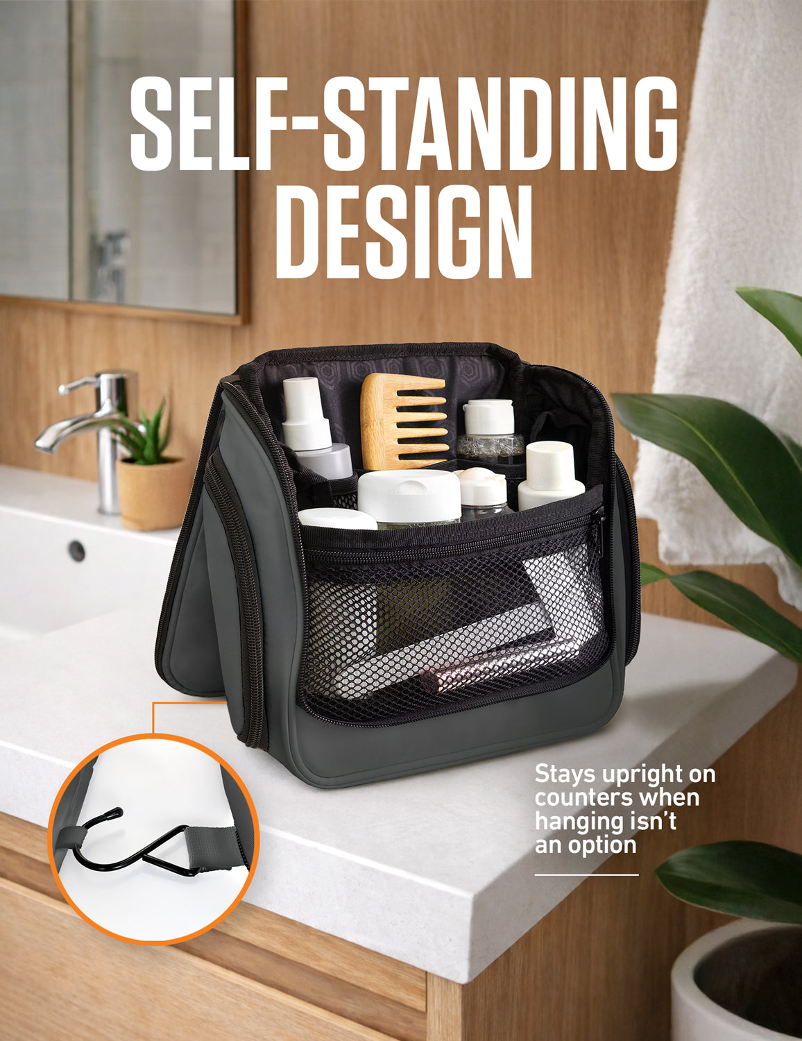Hanging Travel Toiletry Bag | TSA-Ready, Water-Resistant with 360° Swivel Hook