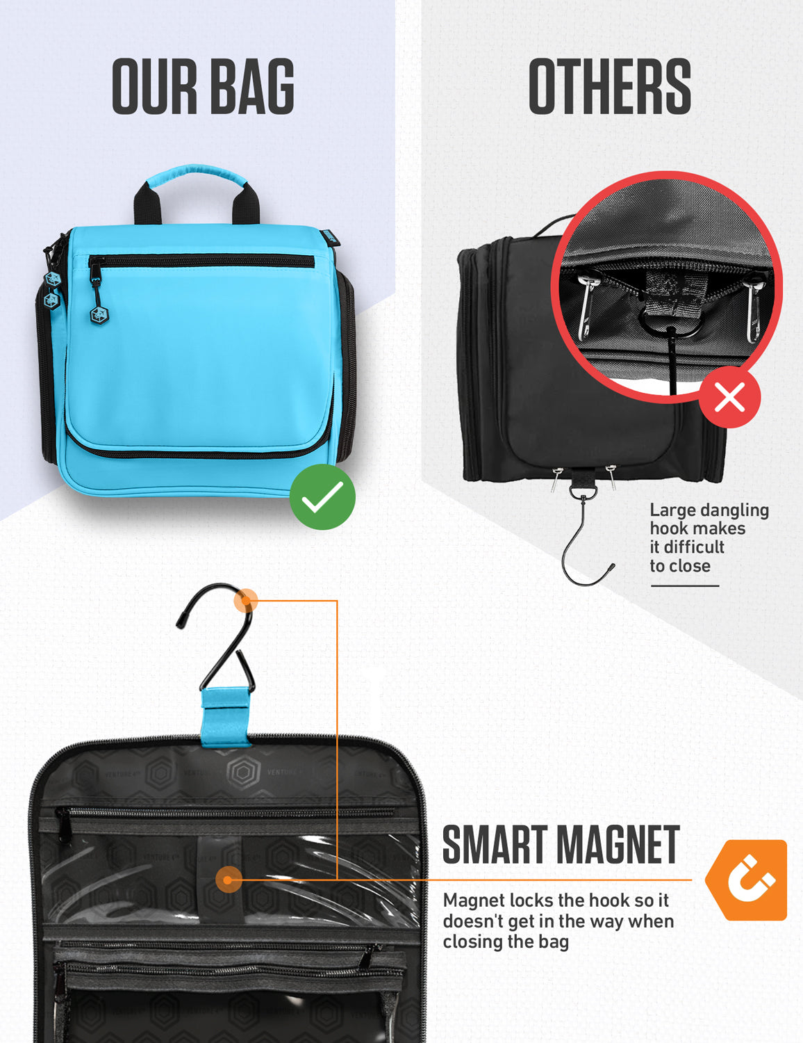 Hanging Travel Toiletry Bag | TSA-Ready, Water-Resistant with 360° Swivel Hook