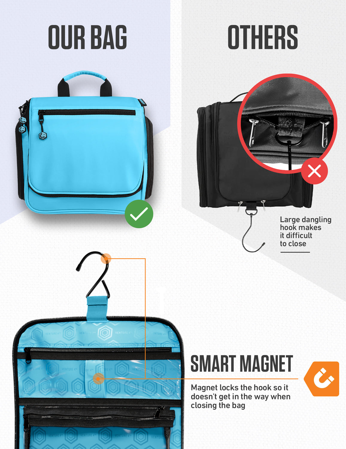 Hanging Travel Toiletry Bag | TSA-Ready, Water-Resistant with 360° Swivel Hook