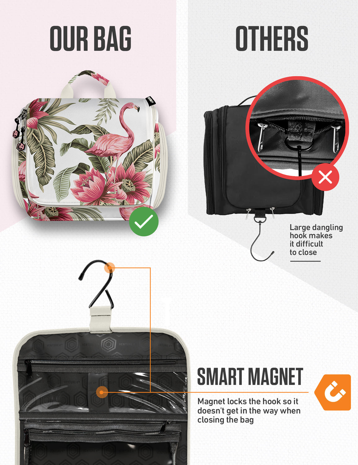 Hanging Travel Toiletry Bag | TSA-Ready, Water-Resistant with 360° Swivel Hook