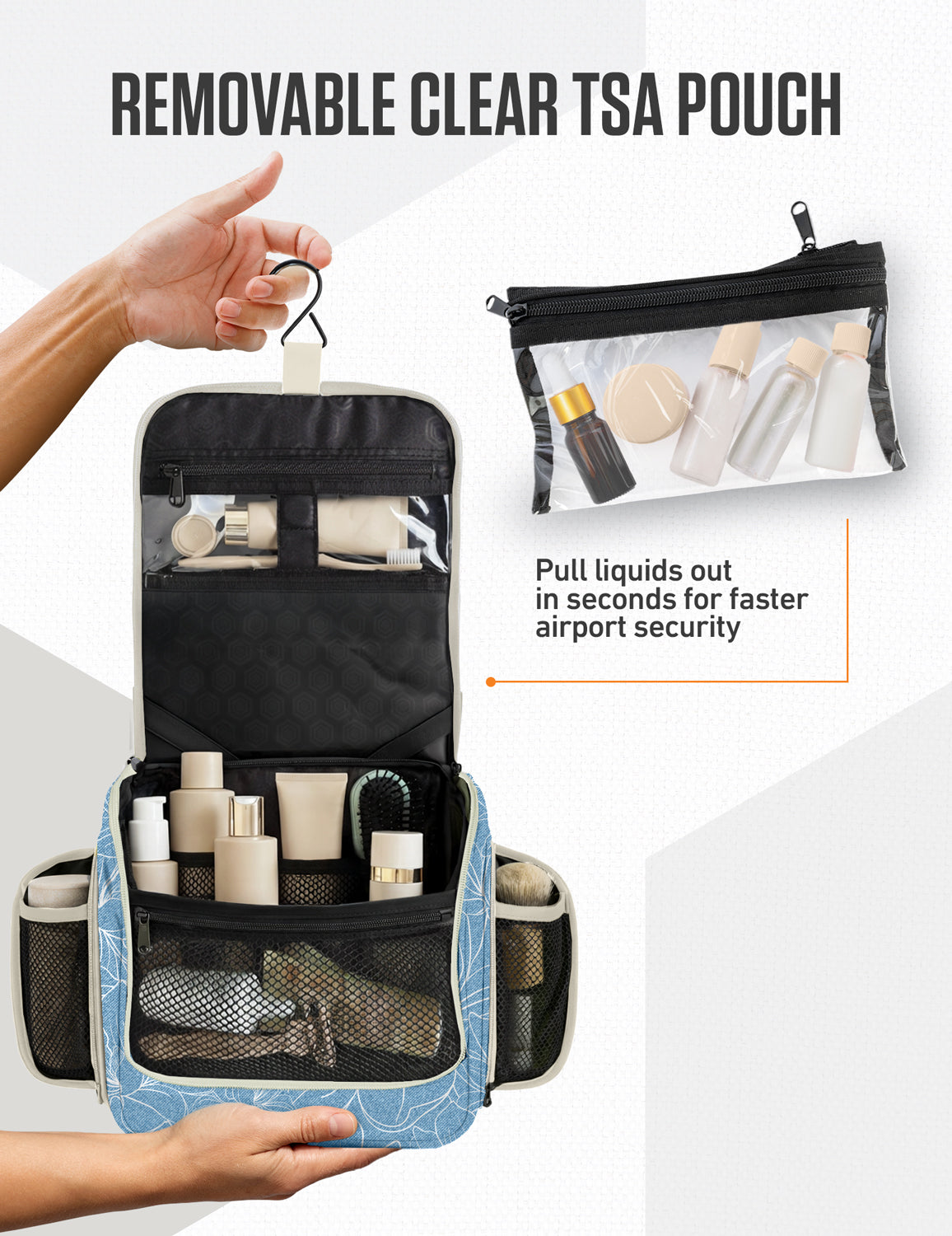 Hanging Travel Toiletry Bag | TSA-Ready, Water-Resistant with 360° Swivel Hook