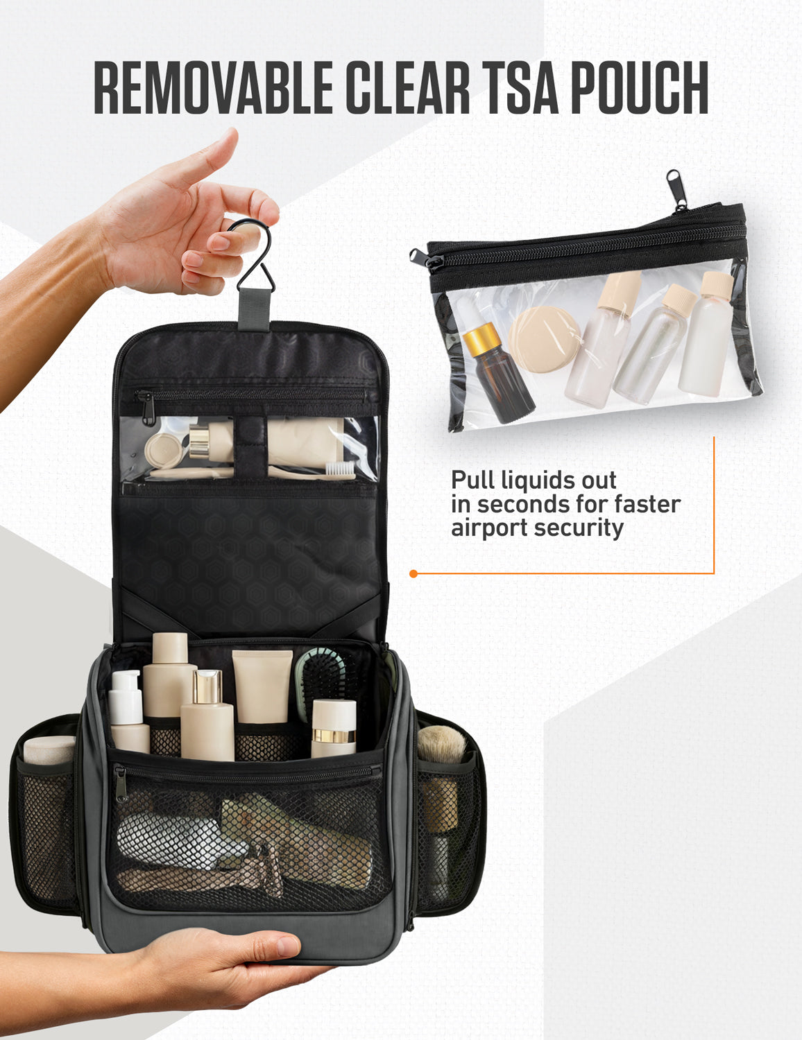 Hanging Travel Toiletry Bag | TSA-Ready, Water-Resistant with 360° Swivel Hook