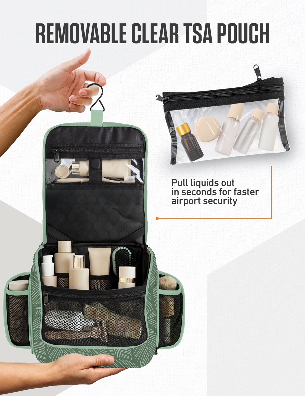 Hanging Travel Toiletry Bag | TSA-Ready, Water-Resistant with 360° Swivel Hook