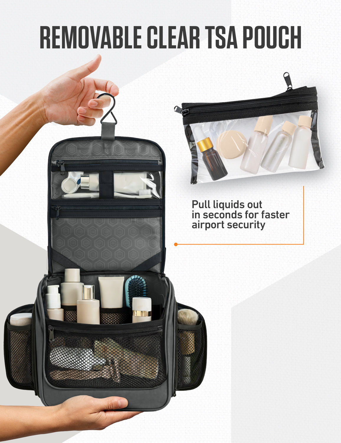 Hanging Travel Toiletry Bag | TSA-Ready, Water-Resistant with 360° Swivel Hook