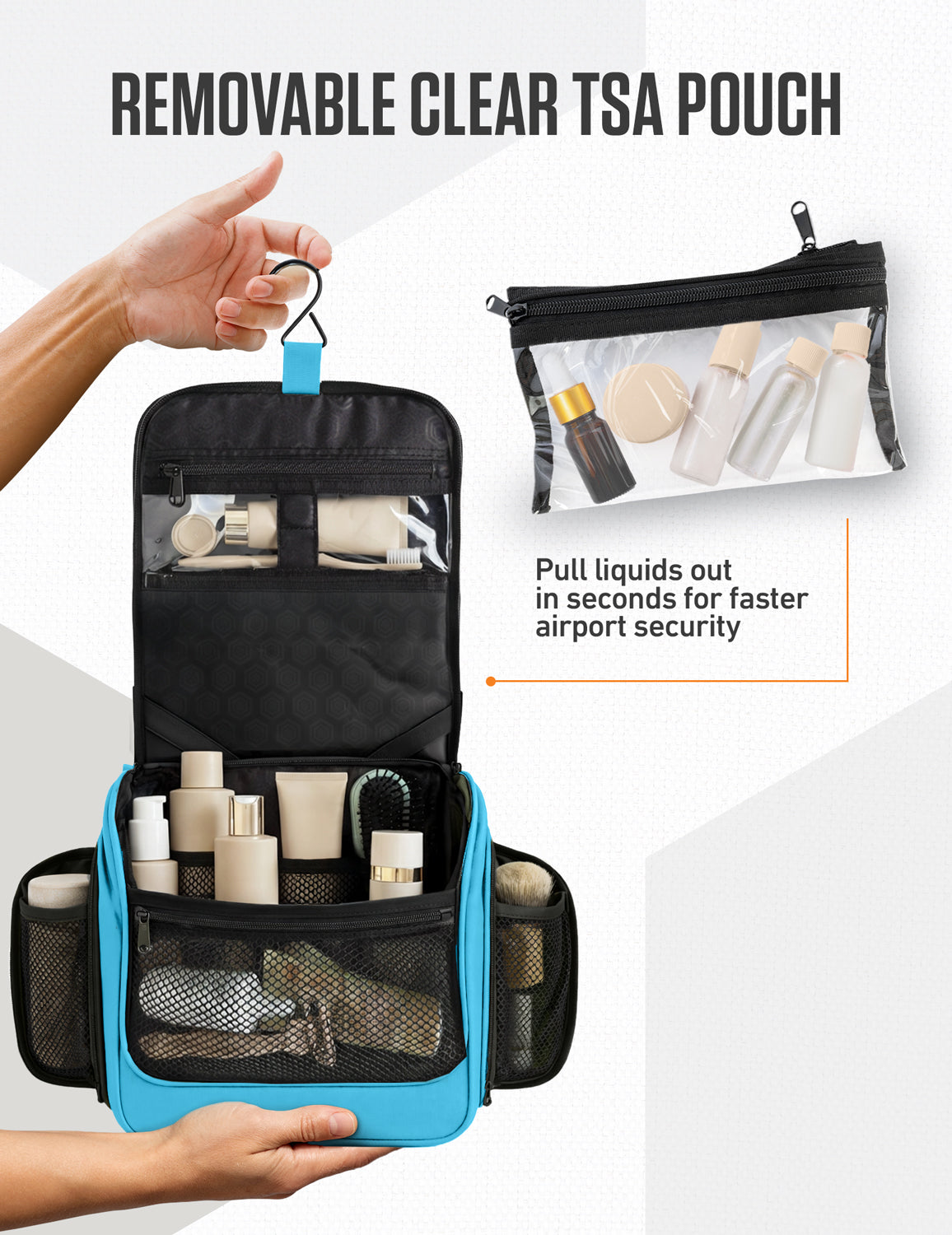 Hanging Travel Toiletry Bag | TSA-Ready, Water-Resistant with 360° Swivel Hook