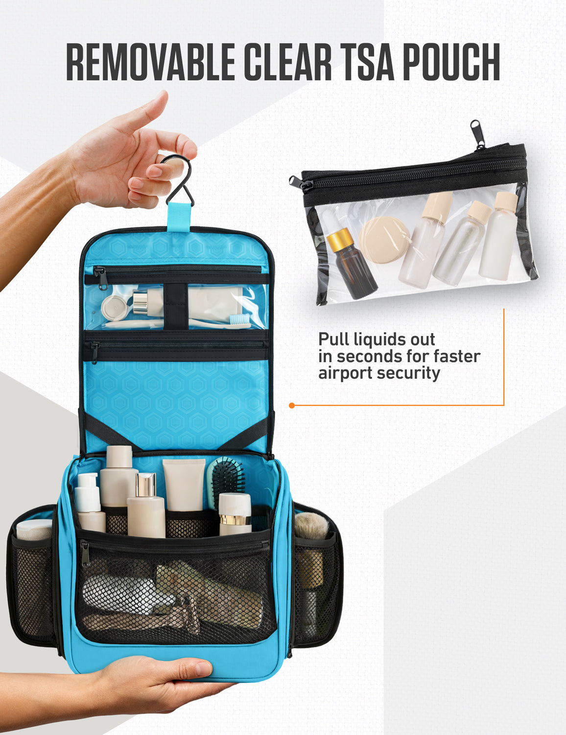 Hanging Travel Toiletry Bag | TSA-Ready, Water-Resistant with 360° Swivel Hook