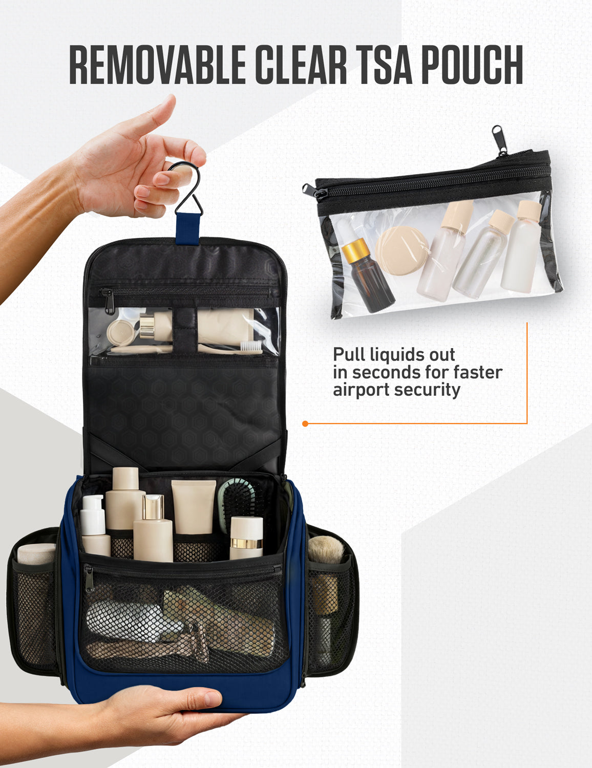 Hanging Travel Toiletry Bag | TSA-Ready, Water-Resistant with 360° Swivel Hook