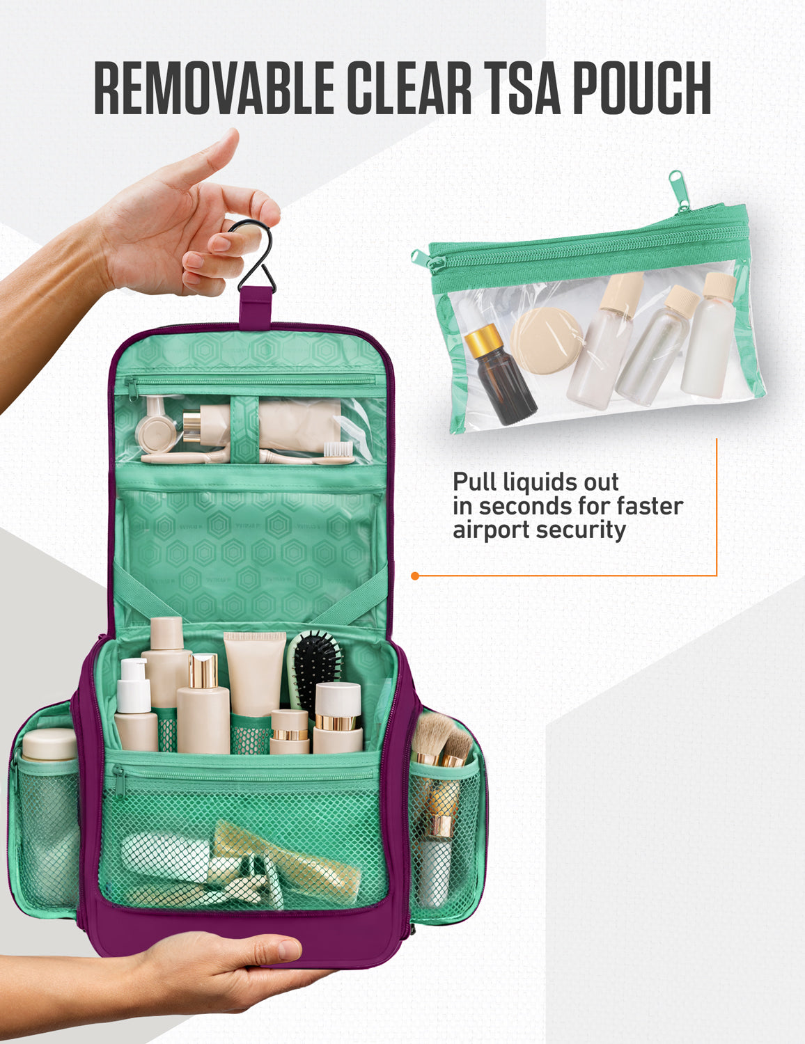 Hanging Travel Toiletry Bag | TSA-Ready, Water-Resistant with 360° Swivel Hook