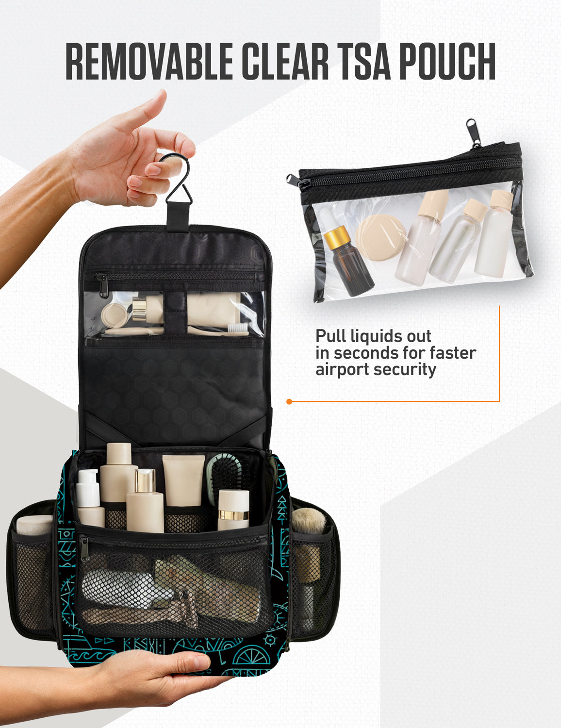 Hanging Travel Toiletry Bag | TSA-Ready, Water-Resistant with 360° Swivel Hook