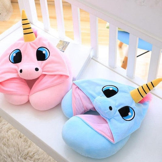 Unicorn Hooded Travel Neck Pillow | Kids & Adults | U-Shape with Built-In Hood