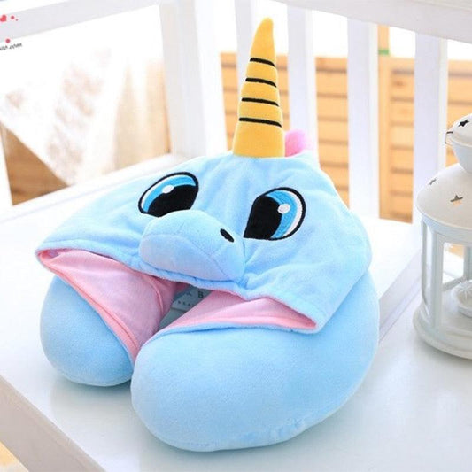 Unicorn Hooded Travel Neck Pillow | Kids & Adults | U-Shape with Built-In Hood