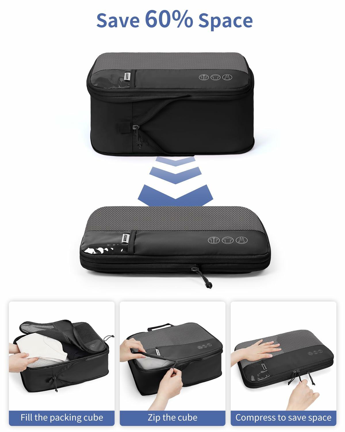 7-Piece Compression Packing Cubes Set | Carry-On Ready with Shirt Organizer & Shoe Bag