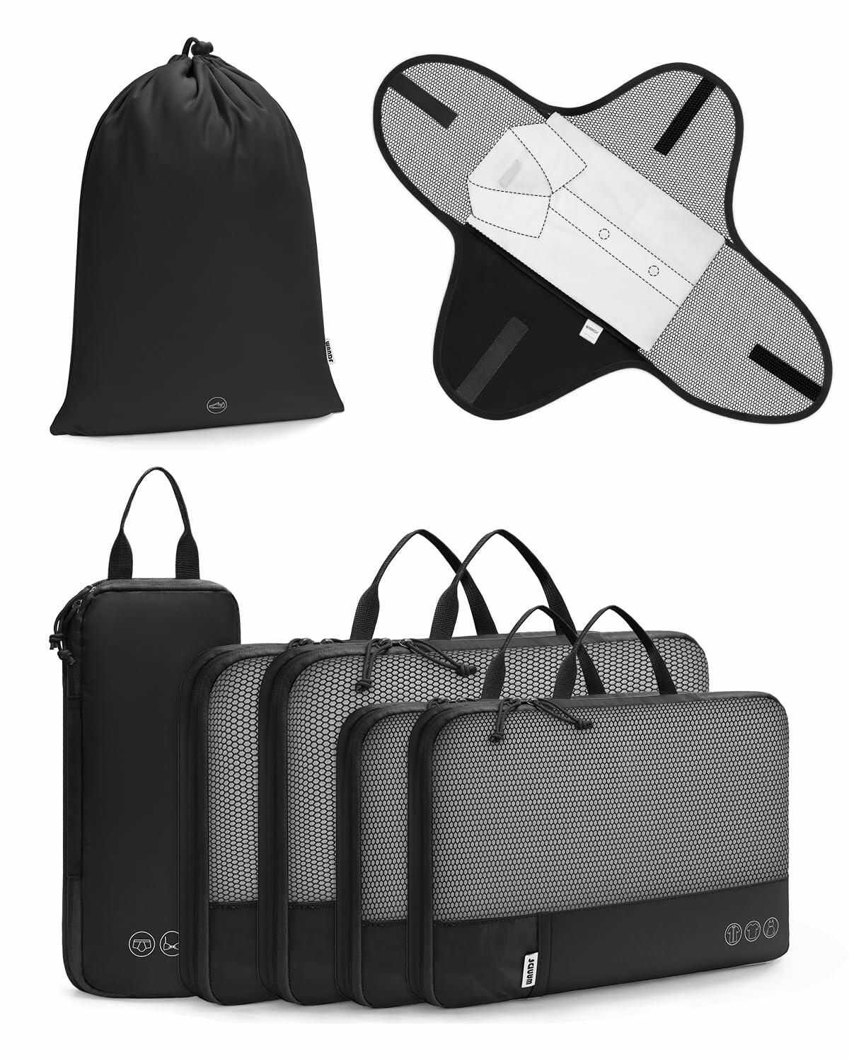 7-Piece Compression Packing Cubes Set | Carry-On Ready with Shirt Organizer & Shoe Bag