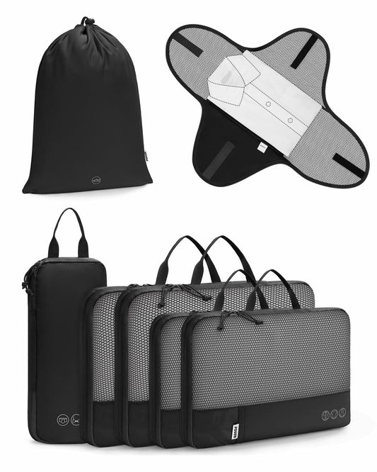 7-Piece Compression Packing Cubes Set | Carry-On Ready with Shirt Organizer & Shoe Bag